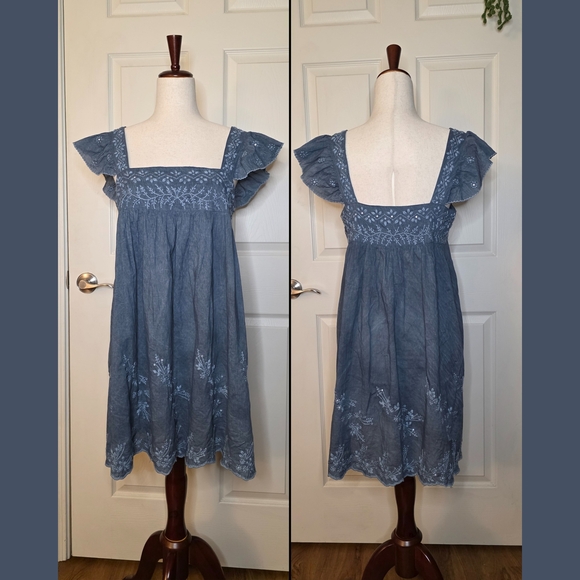 Juliet Dunn Dresses & Skirts - Juliet Dunn London Blue Embroidered Sleeveless Mini Dress